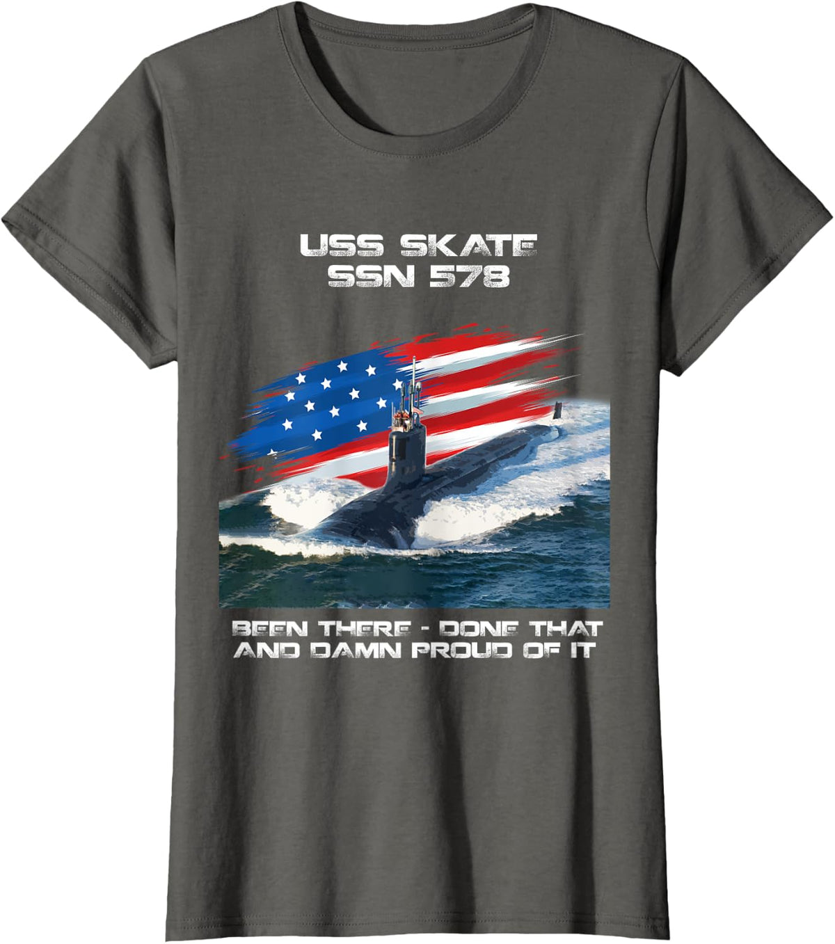 USS Skate SSN-578 American Flag Submarine Veteran Xmas Women Men T-Shirt - Asphalt Grey