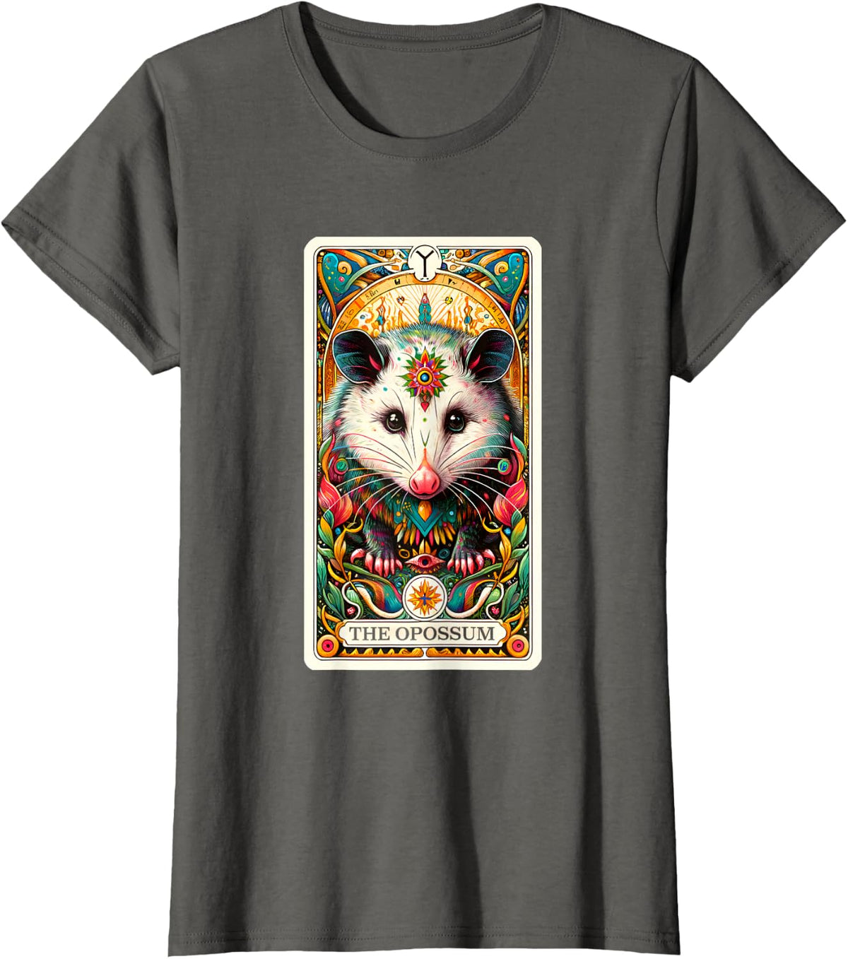 Possum Tarot Card - Possum & Raccoon Tarot Card T-Shirt - Black, Unisex-Adults, Casual, Short Sleeve, Classic Fit, Cotton,
