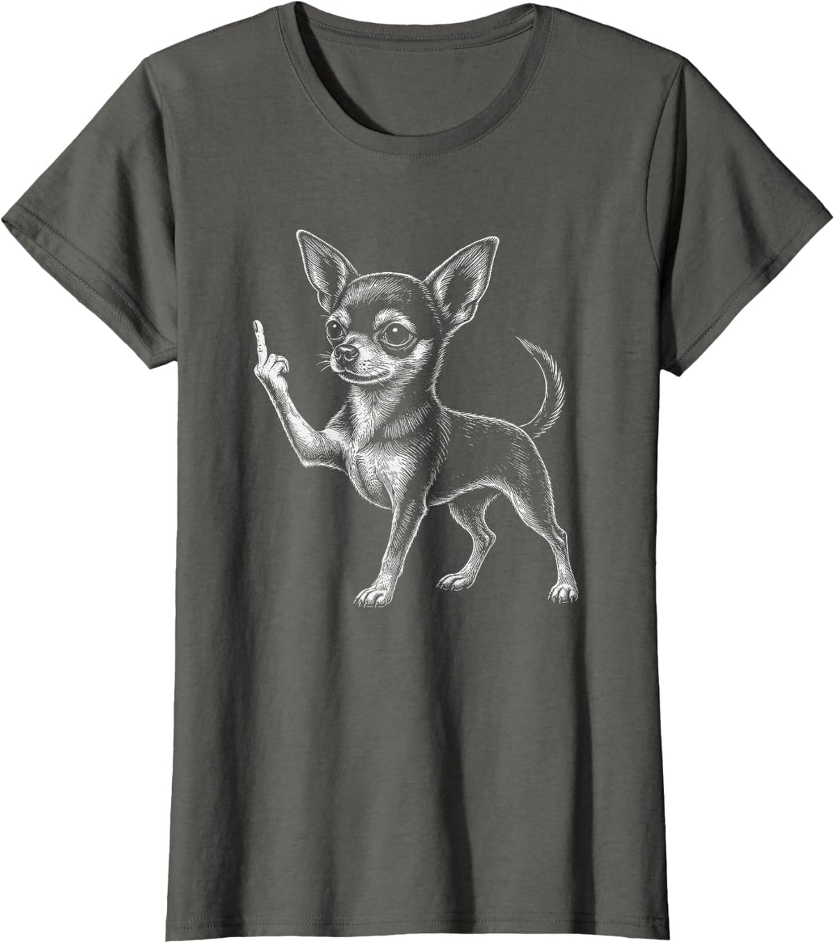 Chihuahua Middle Finger Dog Lover Meme Vintage Retro T-Shirt - Asphalt Grey