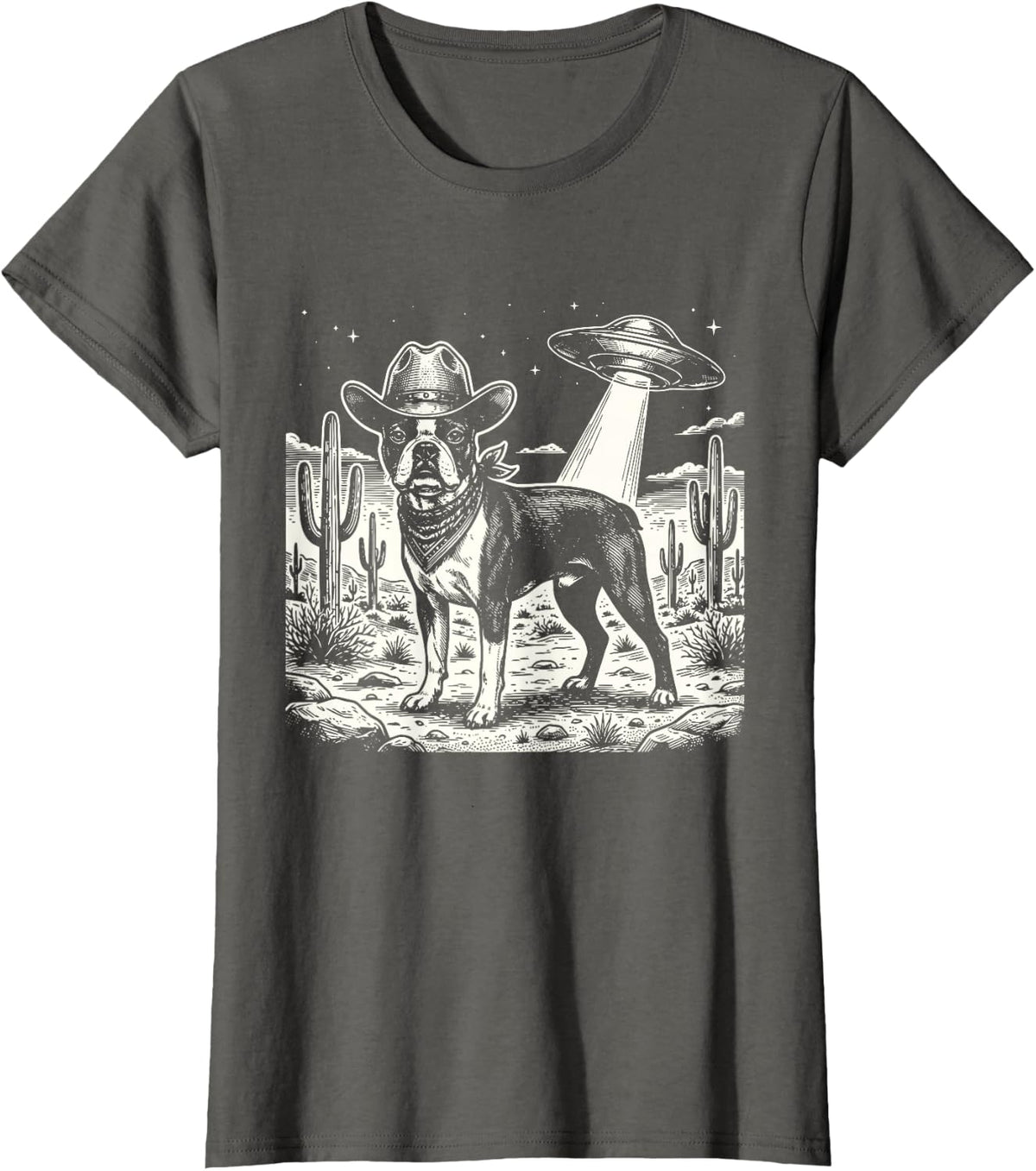 Cowboy Boston Terrier T-Shirt - Boston Bull Terrier Lover Tees Dog Dad Shirt for Men Women - Asphalt Grey