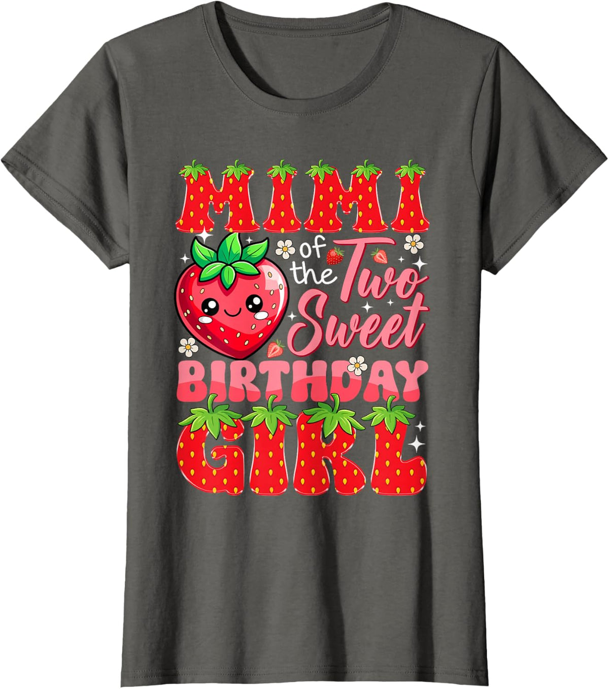 Mimi of The Two Sweet 2nd Birthday Girl Strawberry T-Shirt - Asphalt Grey