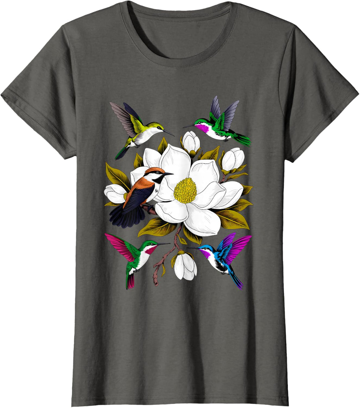 Hummingbird Flowers Lover Women Men T-Shirt - Asphalt Grey