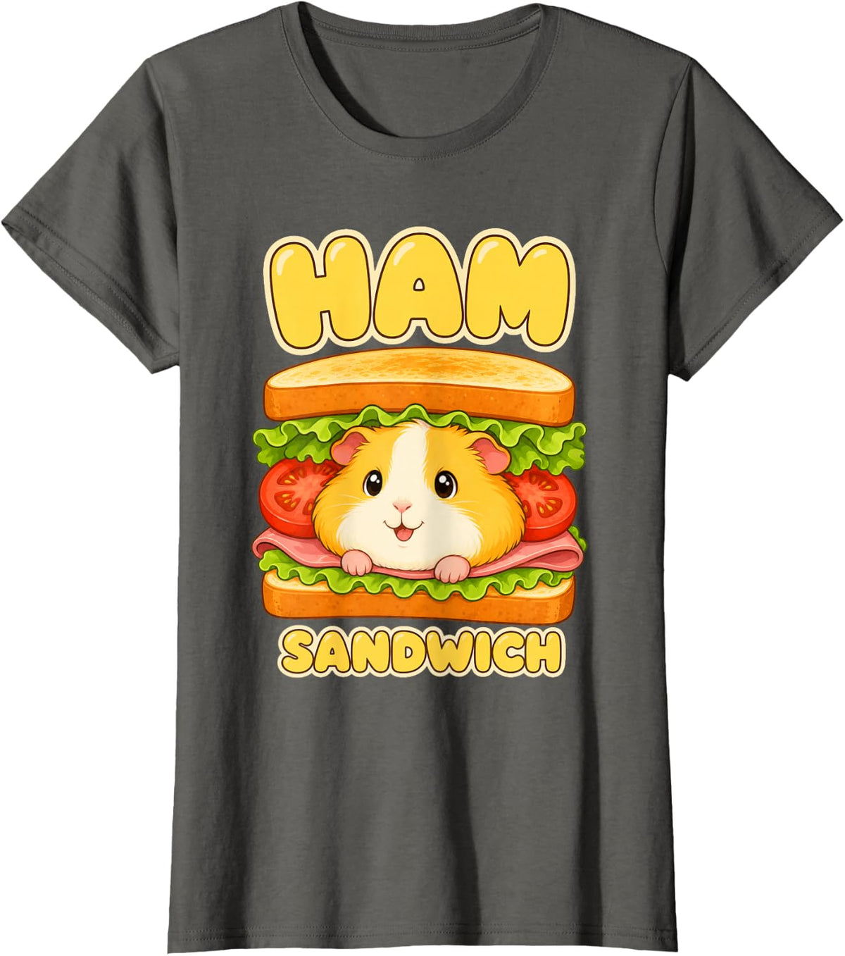Cute Ham Sandwich Guinea Pig Lover Rodent Owner Kids Girl T-Shirt - Asphalt Grey