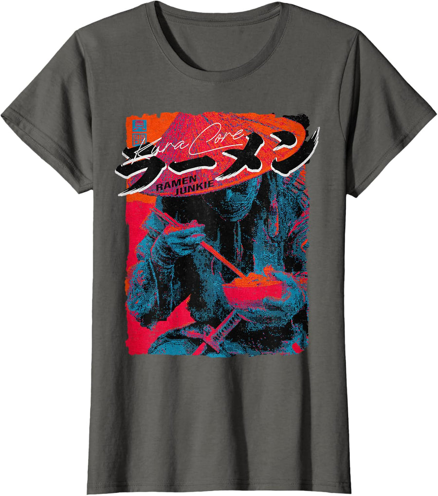 Ramen Japanese Streetwear Cyberpunk Y2K Techwear Manga Anime T-Shirt - Asphalt Grey