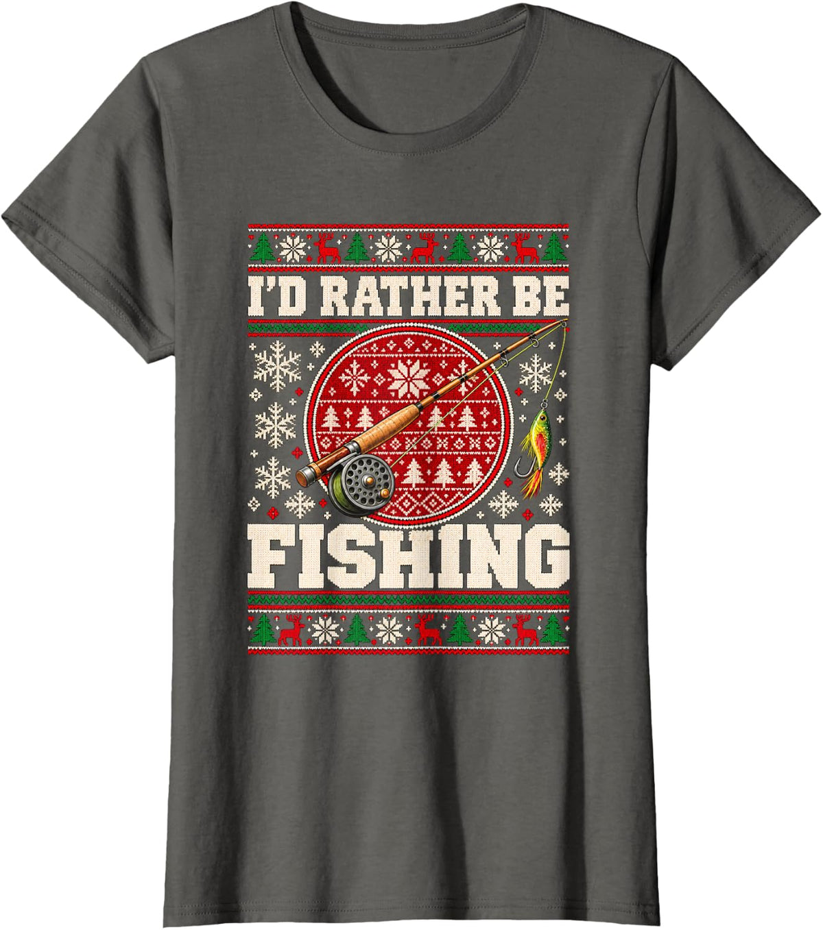 I'd Rather Be Fishing Funny Christmas Fisherman Fishing T-Shirt - Asphalt Grey