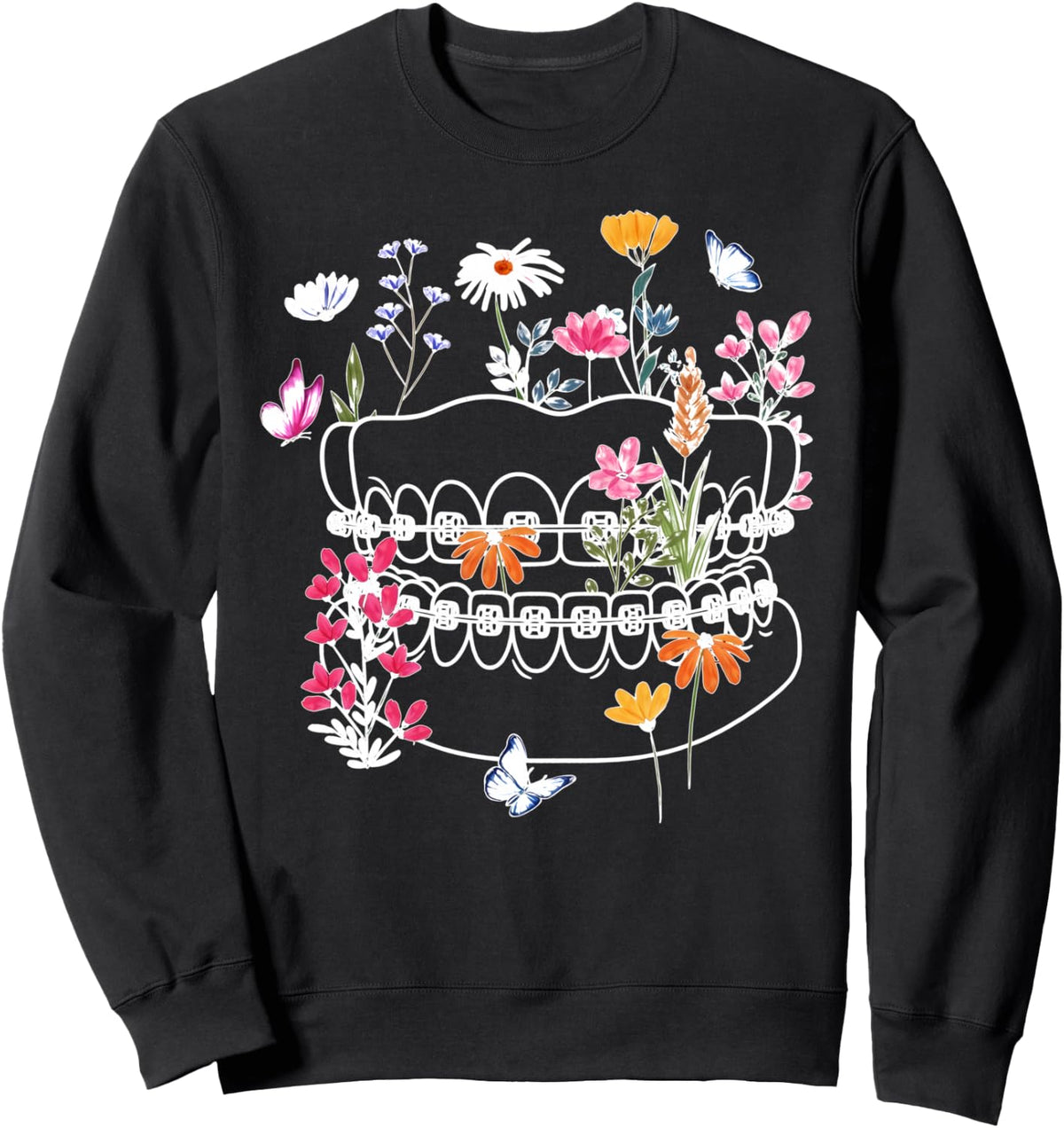 Flower Ortho Squad Orthodontic Assistant Dental Assistant Sweatshirt - Adult Unisex Black