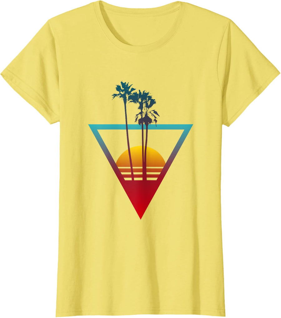 Synthwave Summer Sunset Men Women T-Shirt - Lemon Yellow