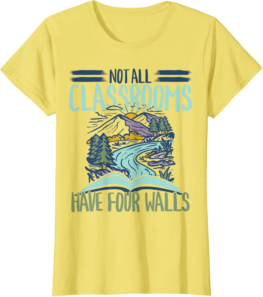 Reading Teacher Not All Classrooms Have Four Walls Bookworm T-Shirt - Lemon Yellow