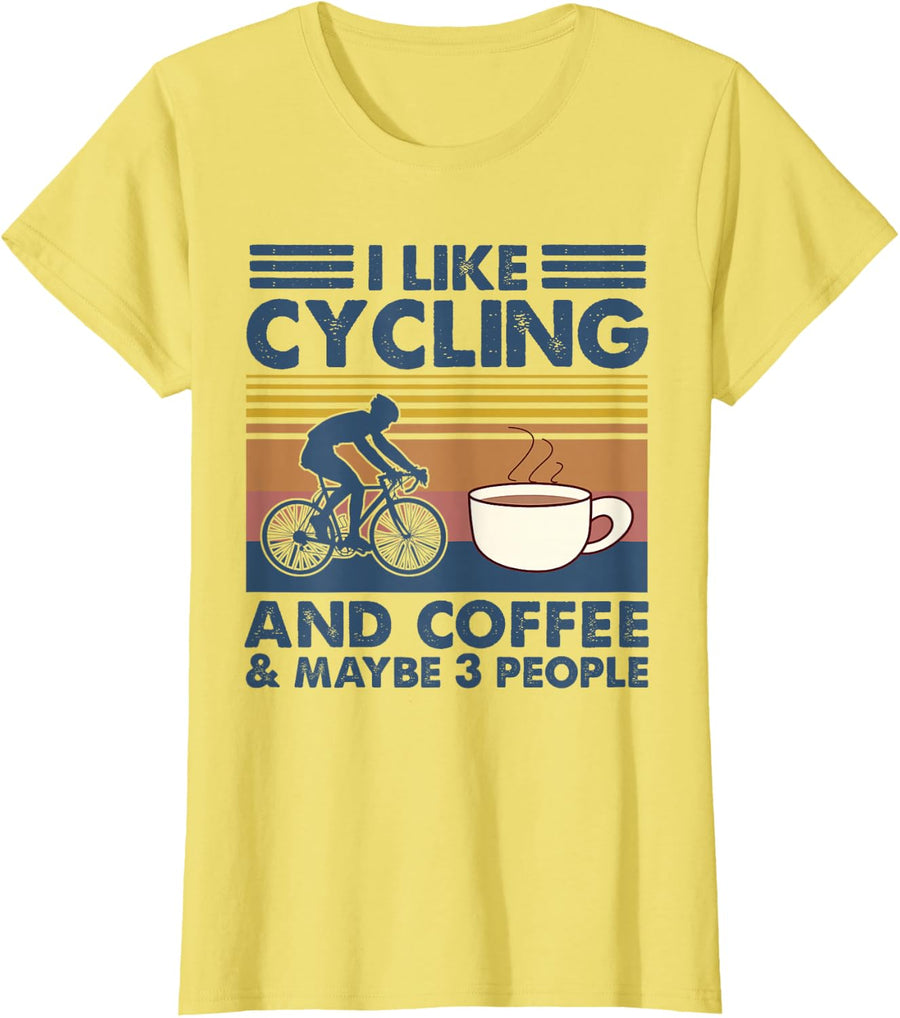 I Like Cycling and Coffee and Maybe 3 People Biker Gift T-Shirt - Lemon Yellow