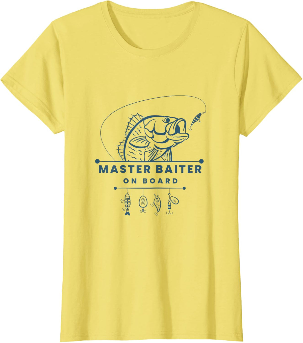 Master Baiter On Board Funny Fishing Humor T-Shirt - Lemon Yellow