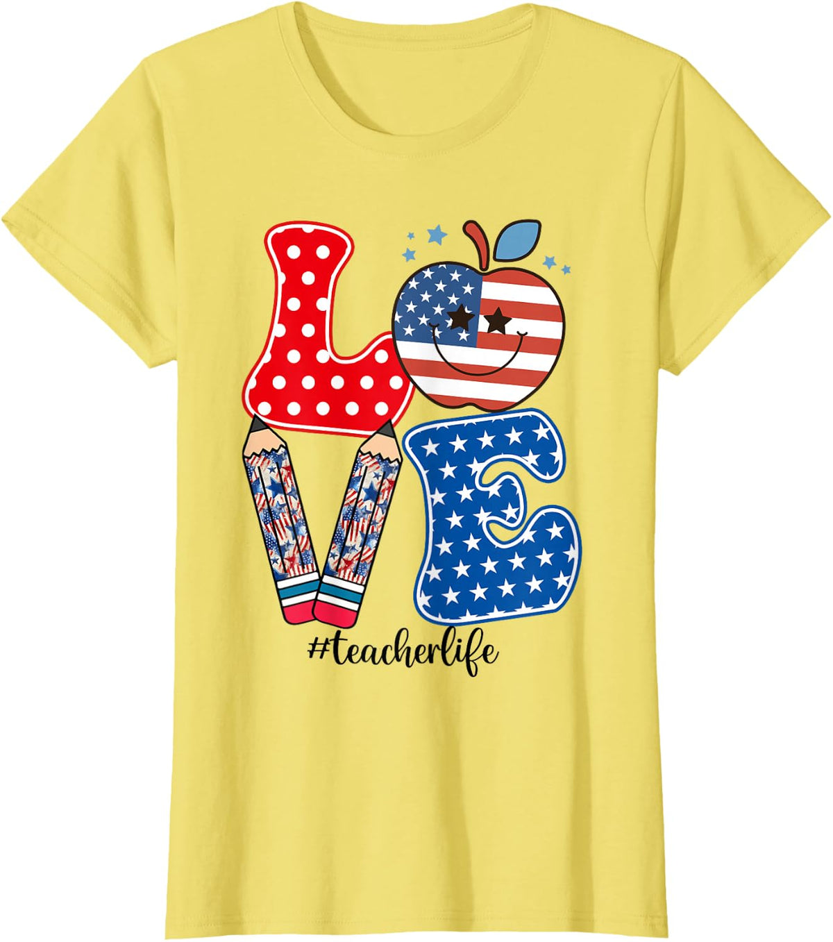 4th Of July Teacher Life American Flag Patriotic Teacher T-Shirt - Lemon Yellow