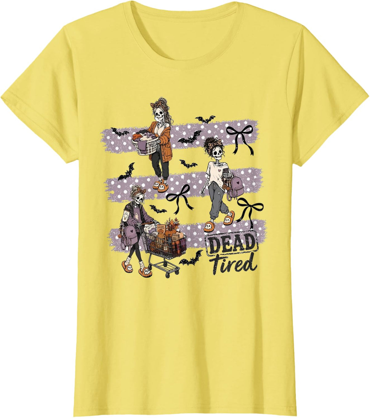 Dead Tired Skeleton Mom Spooky Season T-Shirt - Lemon Yellow