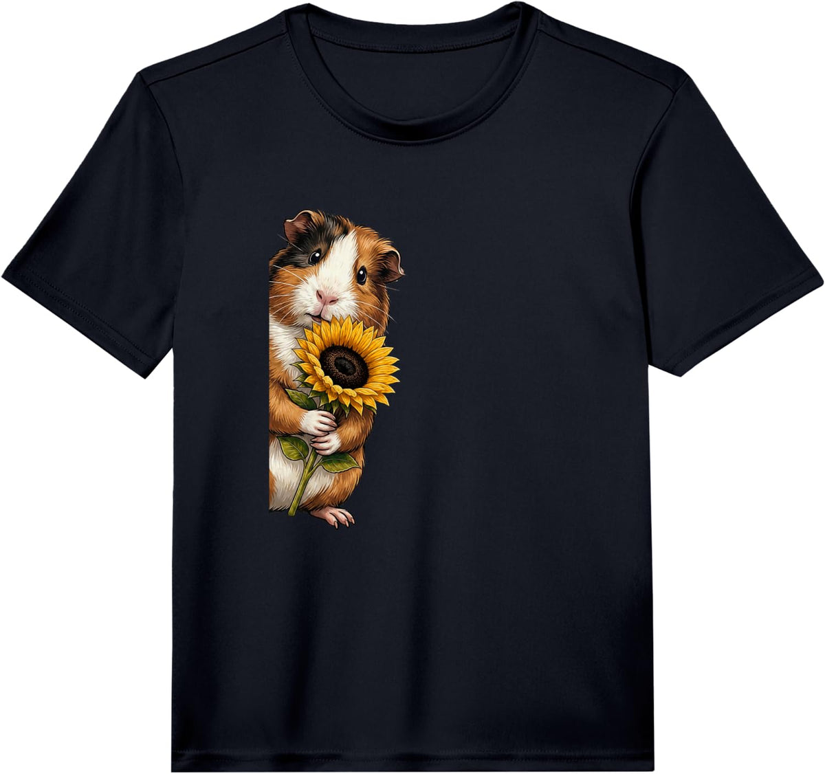Guinea Pig Sunflower Peeking from Side Wildlife Animal Performance T-Shirt - Black