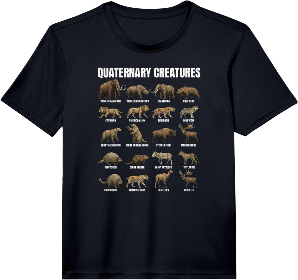 Quaternary Creatures Chart Pleistocene Megafauna Animals Performance T-Shirt - Black