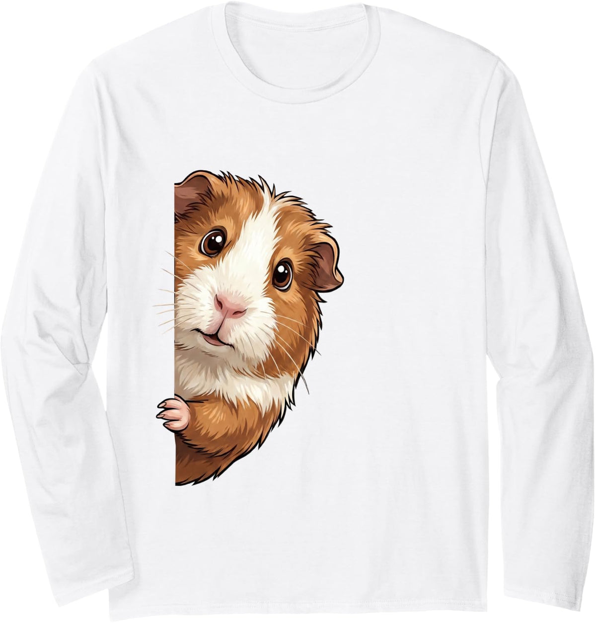 Funny Guinea Pig Peeking from Side Wildlife Animal Long Sleeve T-Shirt - Adult Unisex White