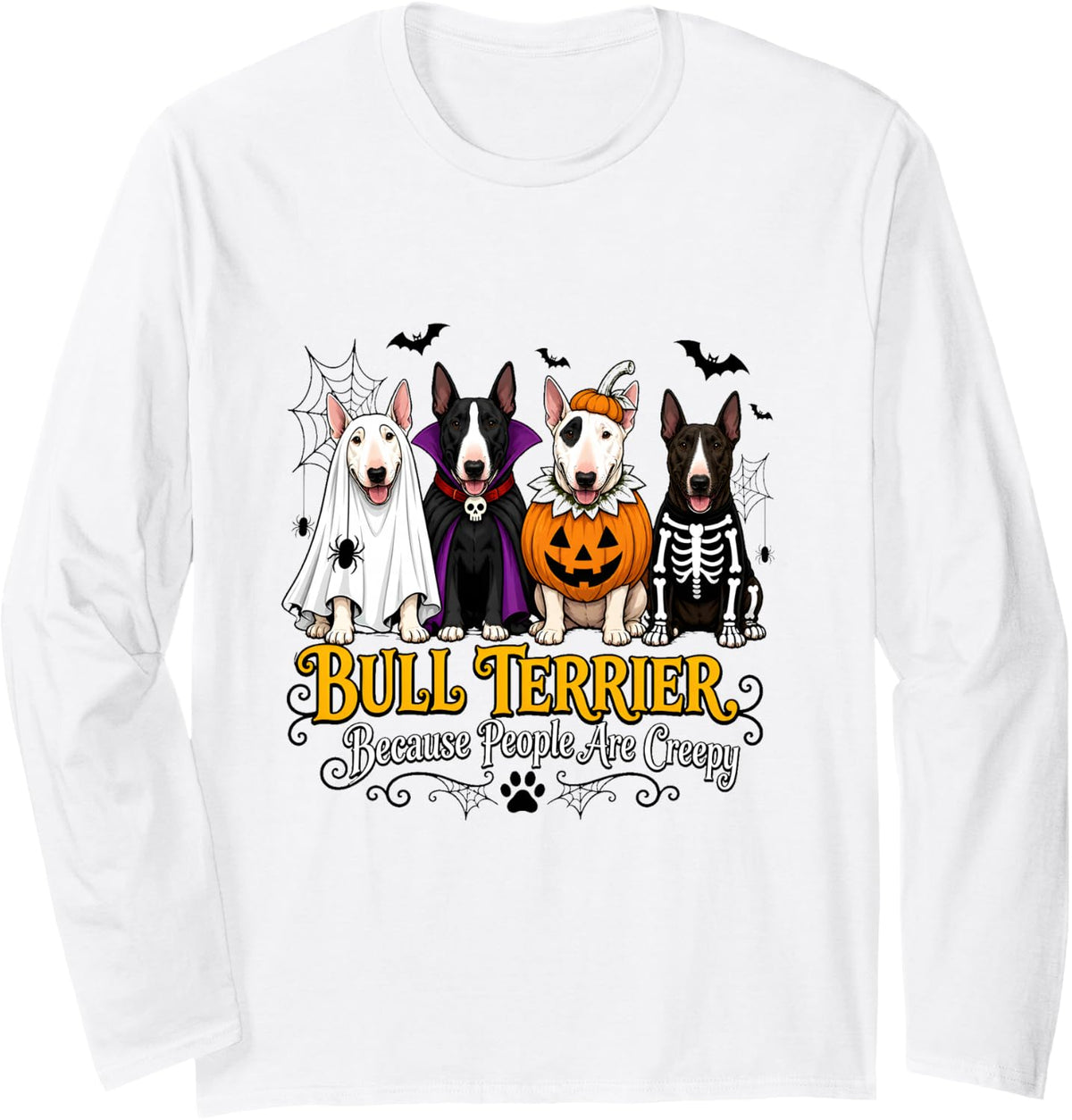 Bull Terrier Halloween Costume Party Fun Long Sleeve T-Shirt - Adult Unisex White