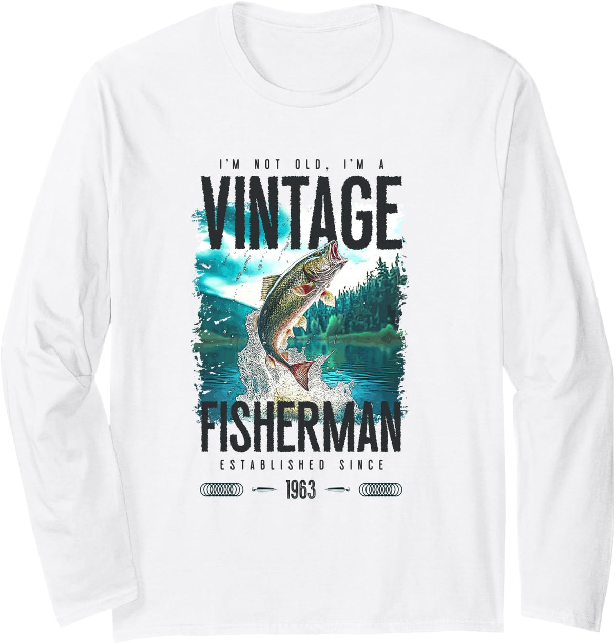 Vintage Trout Fisherman Funny Fishing Birthday 1963 Long Sleeve T-Shirt - Adult Unisex White