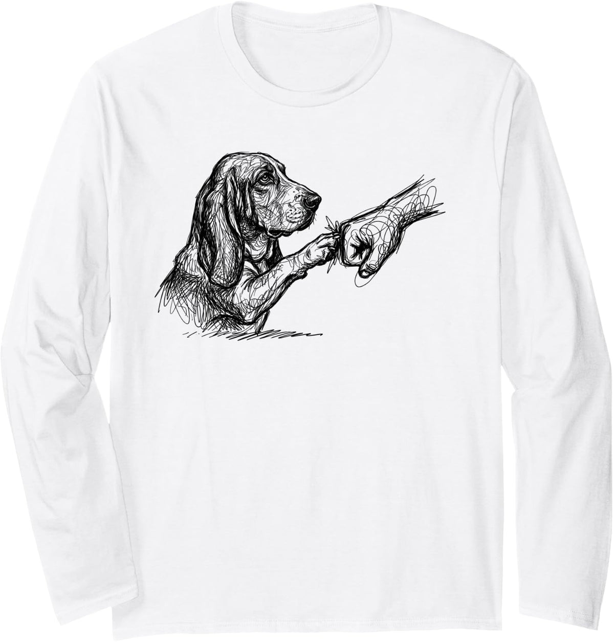 Basset Hound Fist Bump Long Sleeve T-Shirt - Adult Unisex White