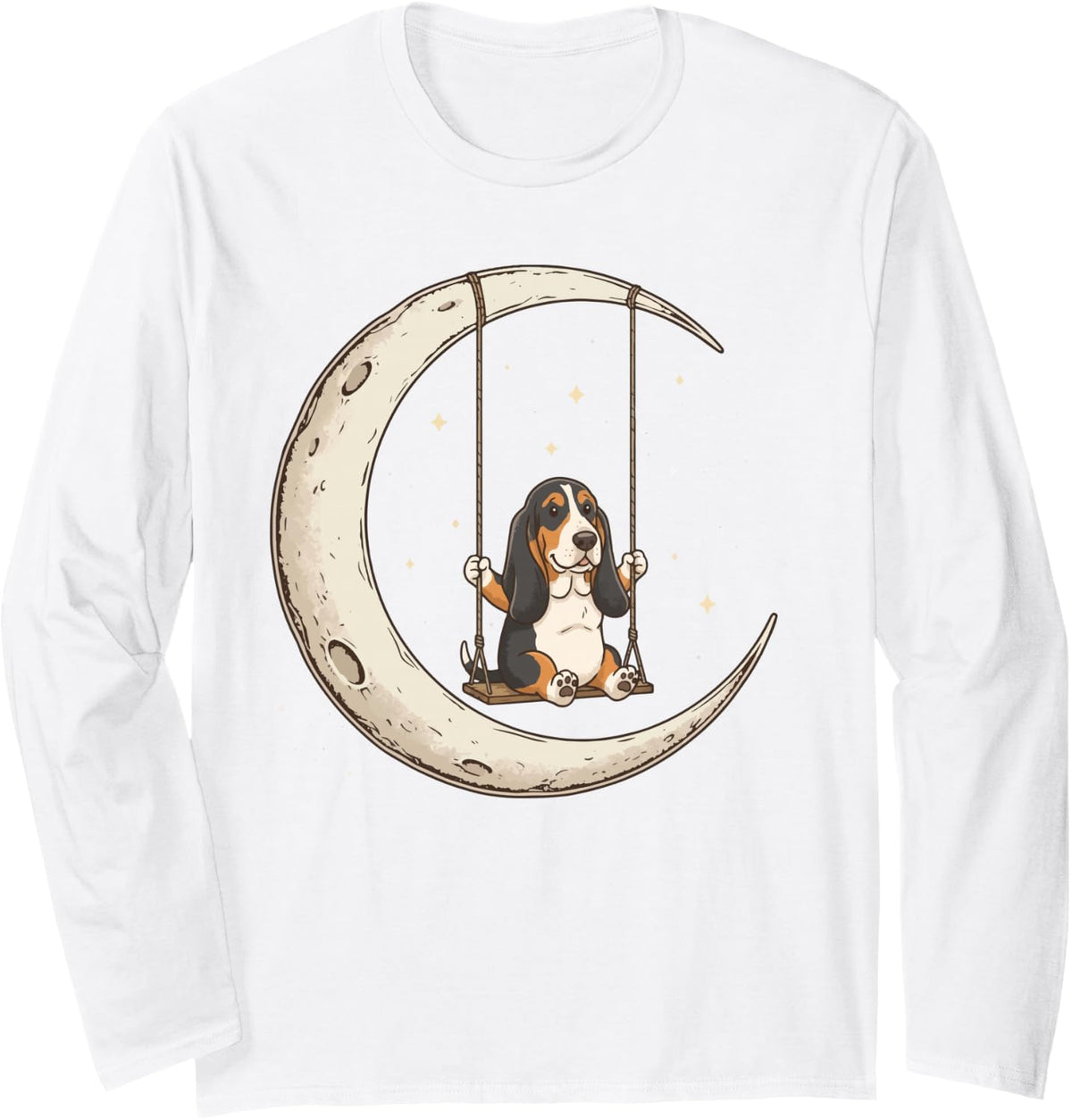 Basset Hound Moon Swing Long Sleeve T-Shirt - Adult Unisex White