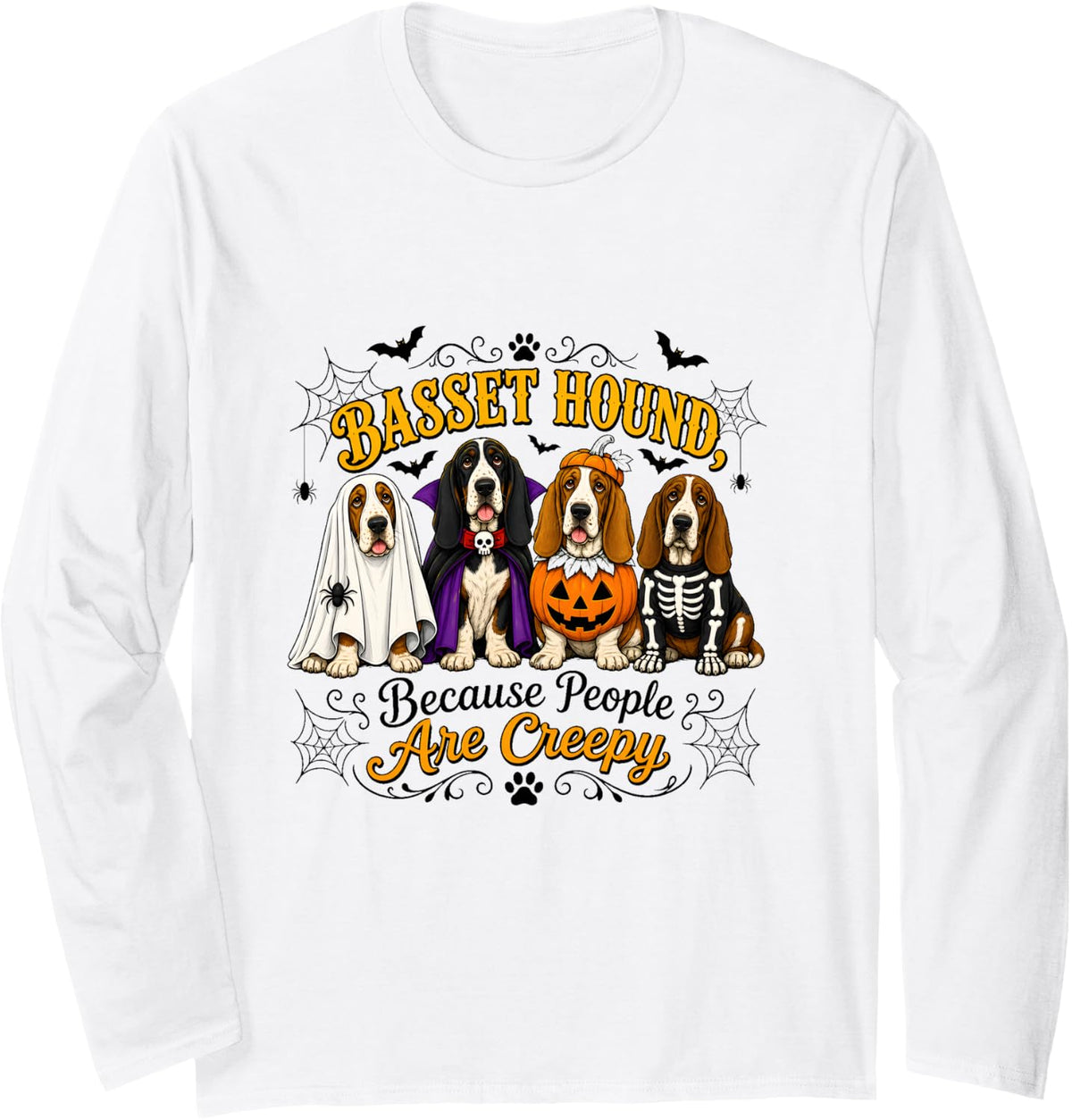 Basset Hound Halloween Costume Party Long Sleeve T-Shirt - Adult Unisex White