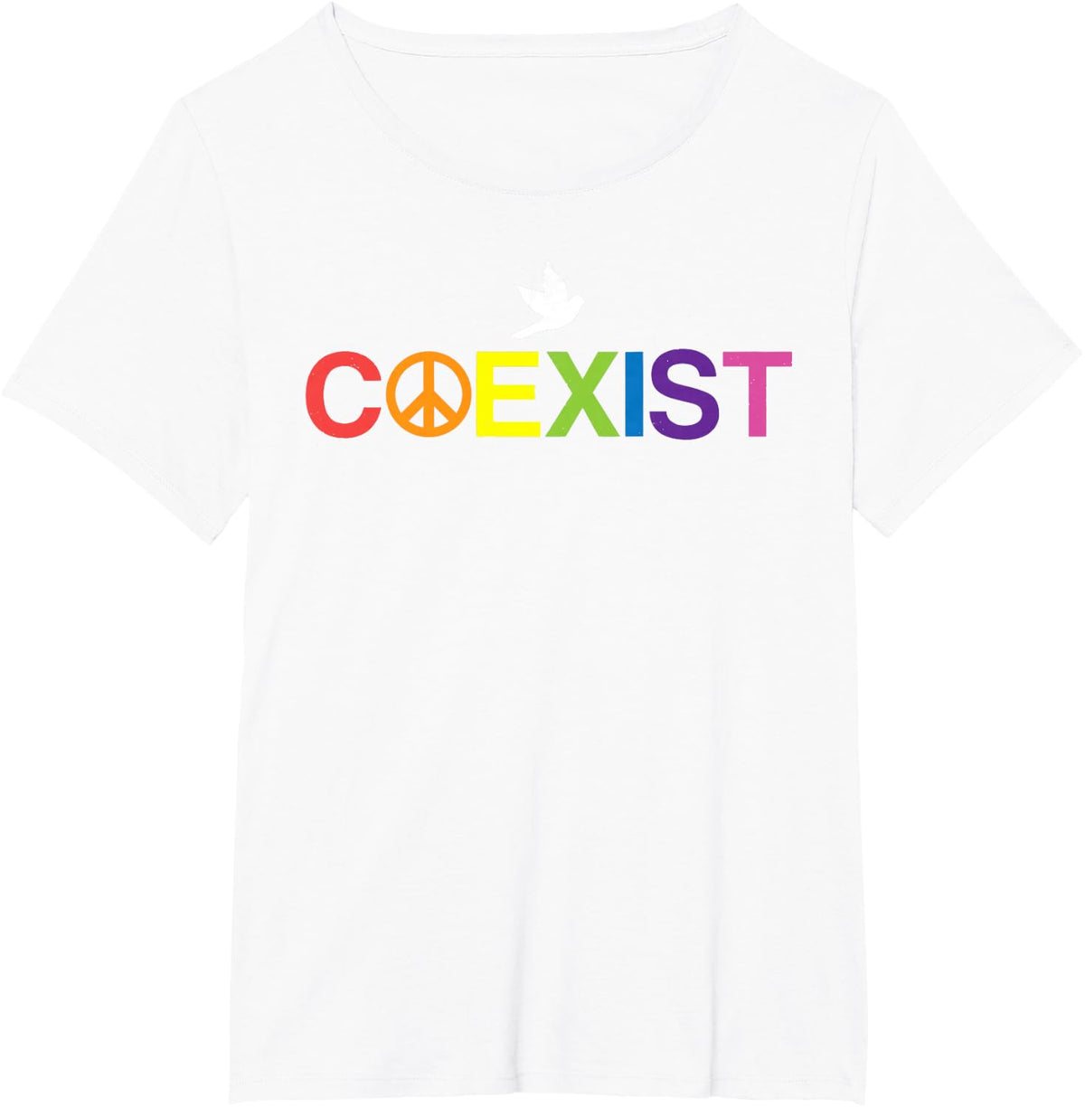 Coexist Equality Dove Freedom LGBT Pride Rainbow T-Shirt - White