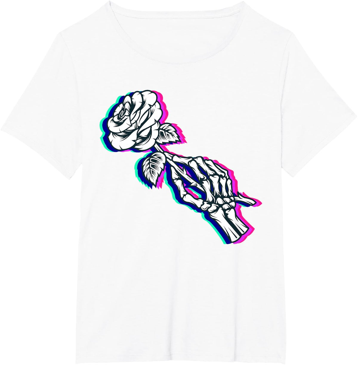 Skeleton Hand Rose Glitch Aesthetic T-Shirt - White