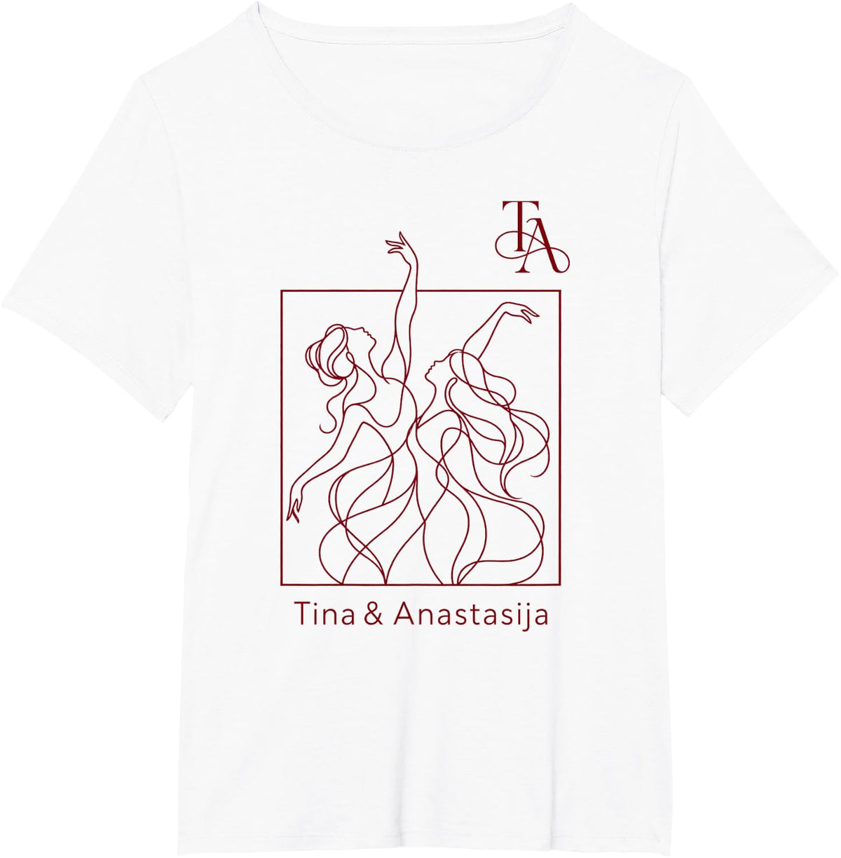 Tina & Anastasija Dancing Women Line Art Dancers T-Shirt - White