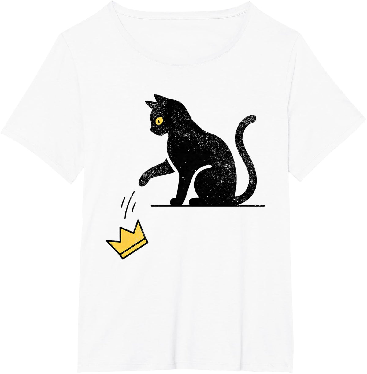 No Kings Protest Funny Sarcasm Black Cat Knocking Crown Off T-Shirt - White