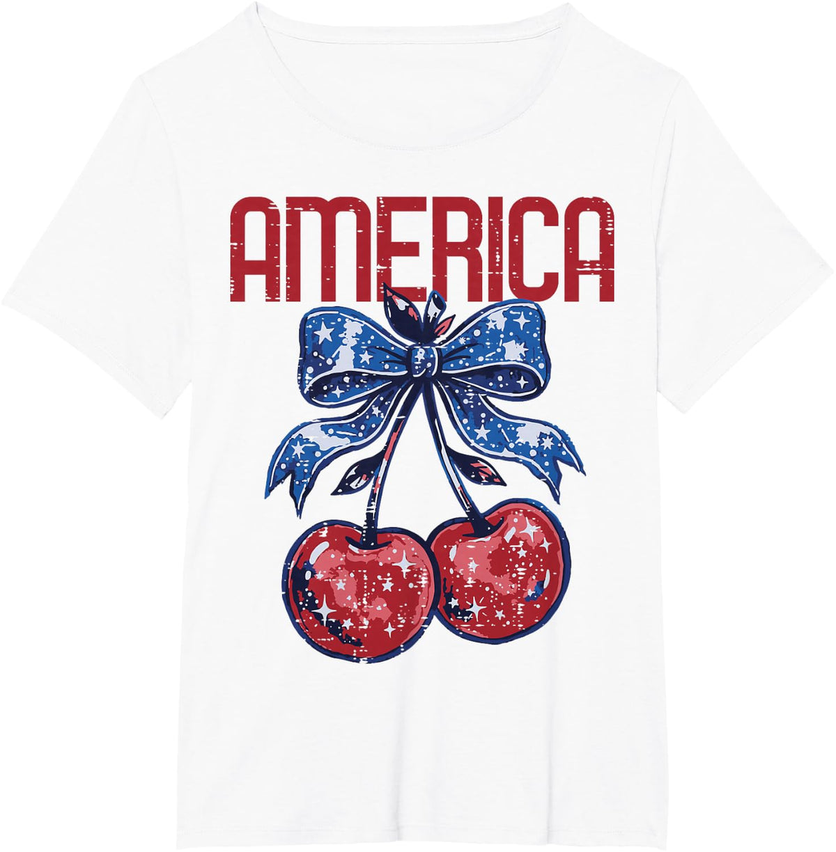4th of July America Cherry Bow Patriotic Women Girls Kids T-Shirt - White
