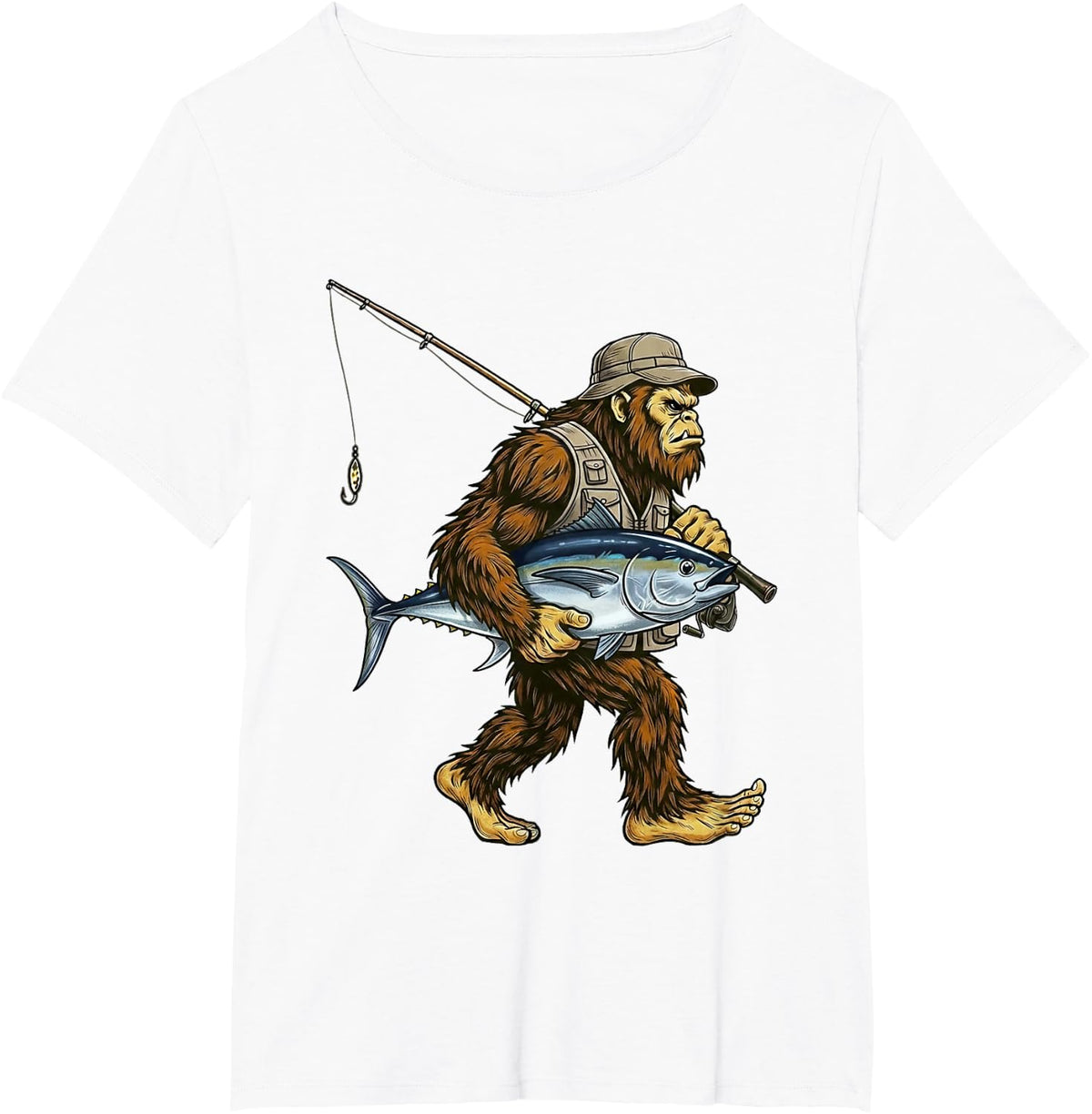 Tuna Bigfoot Fisherman Saltwater Fishing Sasquatch T-Shirt - White