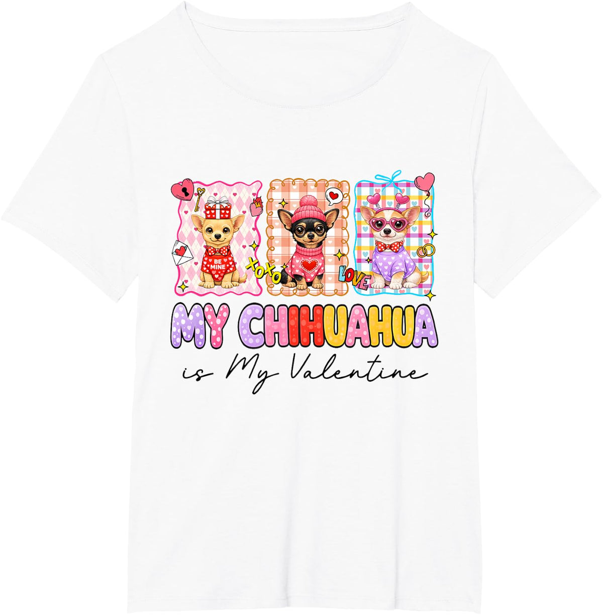 Chihuahua is My Valentine Coquette Heart Retro Dog Love Cute T-Shirt - White