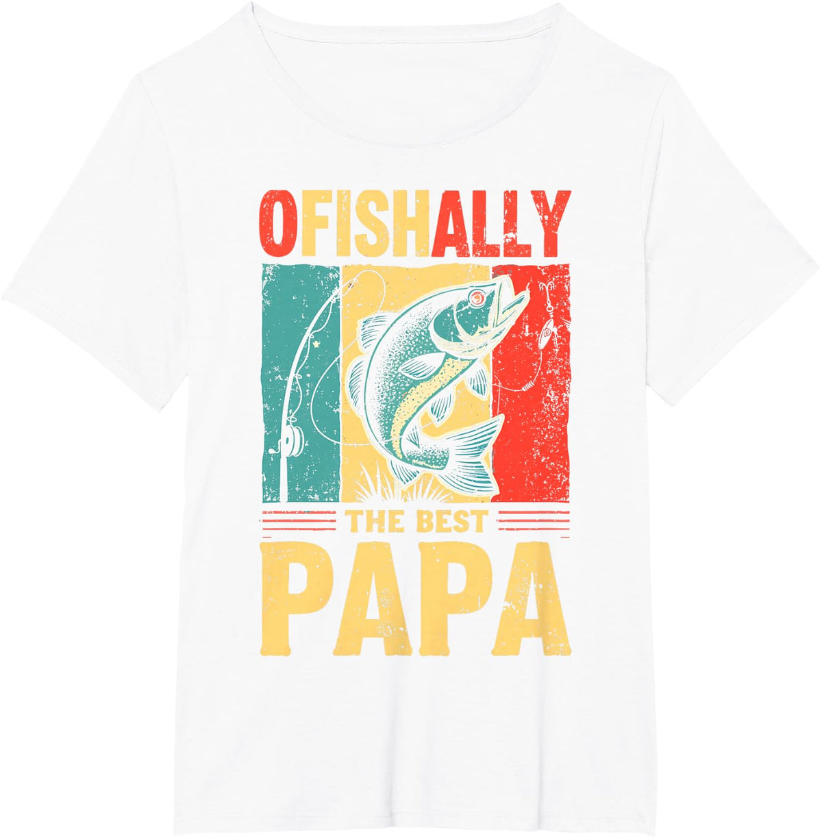 Ofishally The Best Papa Grandpa Fisherman Fishing Dad Retro T-Shirt - White