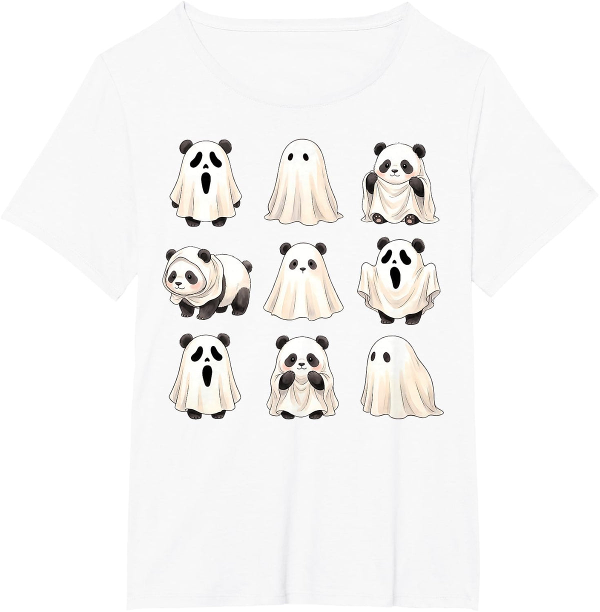 Cute Ghost Panda Funny Halloween Outfit Costumes T-Shirt - White