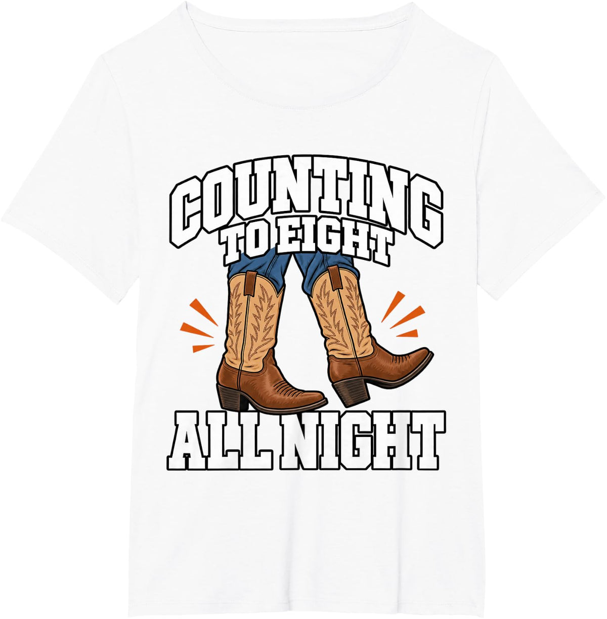 Line Dancing Counting to Eight All Night Boots Funny Western T-Shirt - White