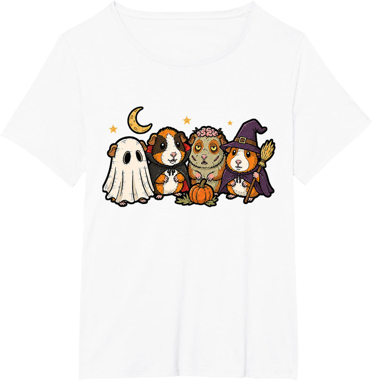 Halloween Guinea Pigs Funny Ghost Witch Vampire Zombie T-Shirt - White