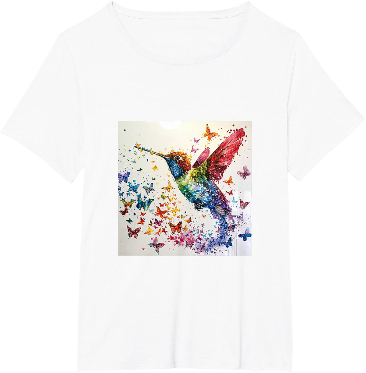 Hummingbird Watercolor with Butterflys T-Shirt - White
