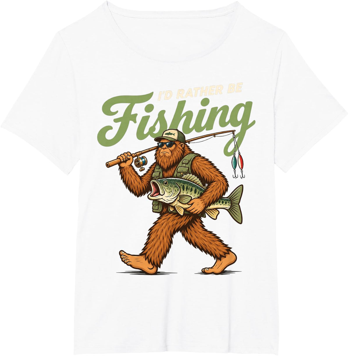 I'd Rather Be Fishing Bigfoot Fisherman Funny Angler Fish T-Shirt - White