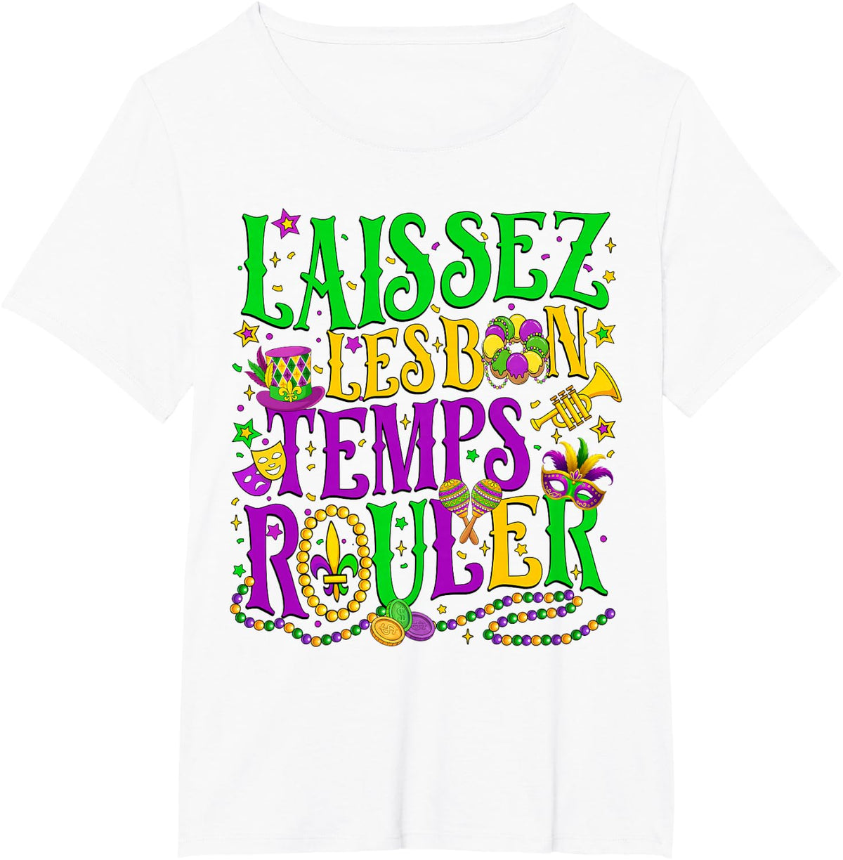 Laissez Les Bon Temps Rouler Mardi Gras Beads Men Women Kids T-Shirt - White