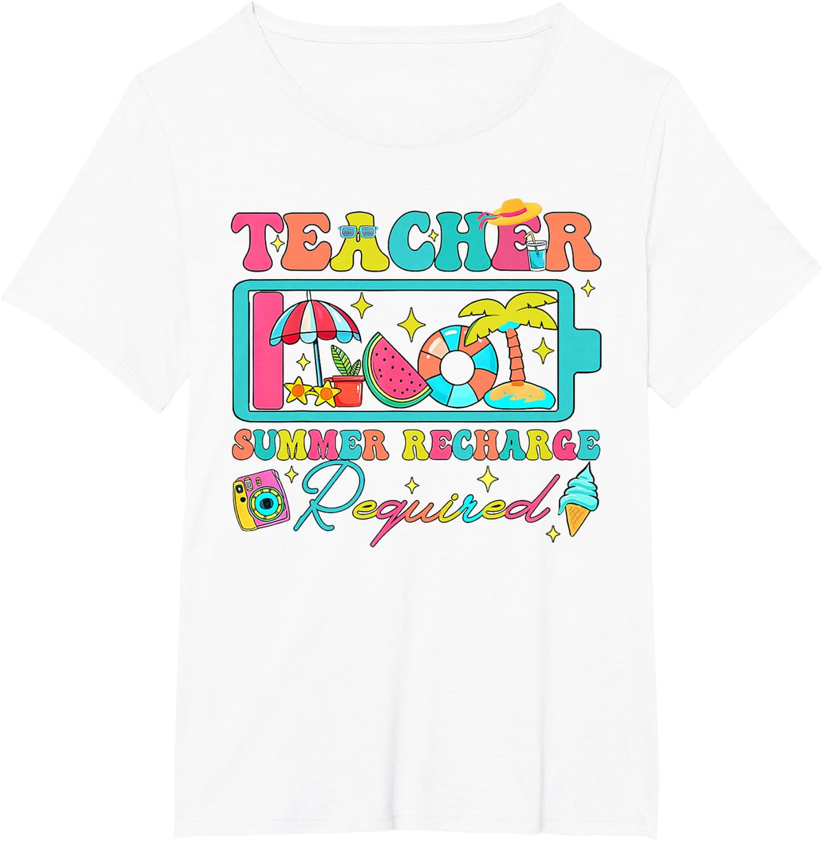 Teacher Summer Recharge Required Last Day School T-Shirt - White