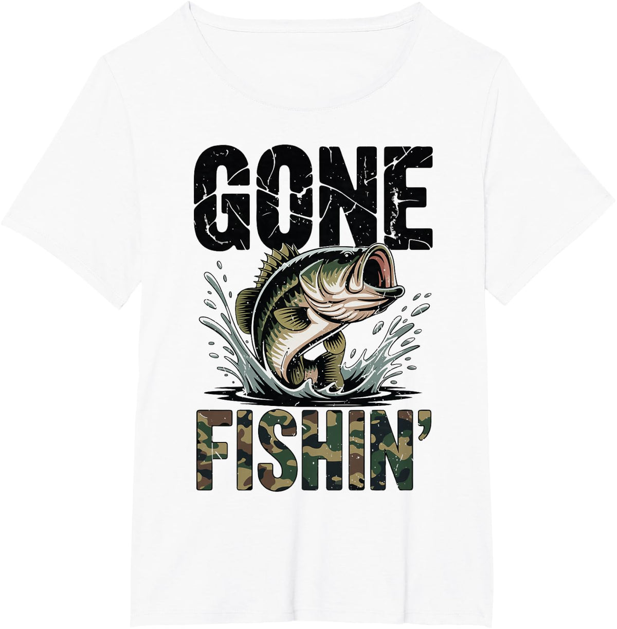 Youth Camo Gone Fishing T Shirt Bass Fishing Camouflage Mens T-Shirt - White