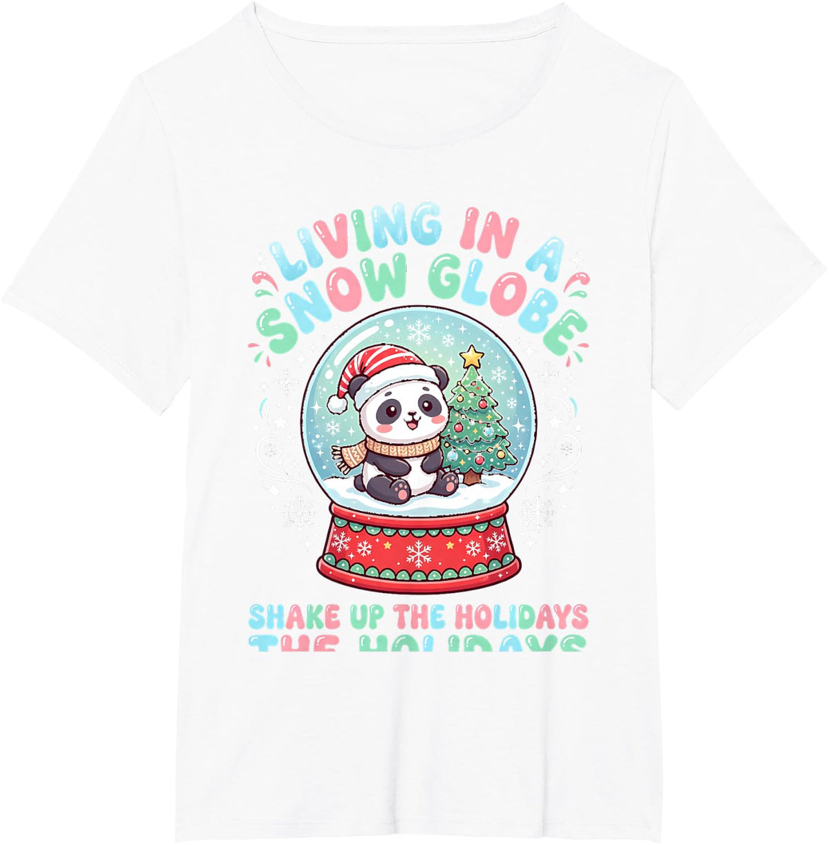 Living in A Snow Globe Panda Christmas Graphic T-Shirt - White
