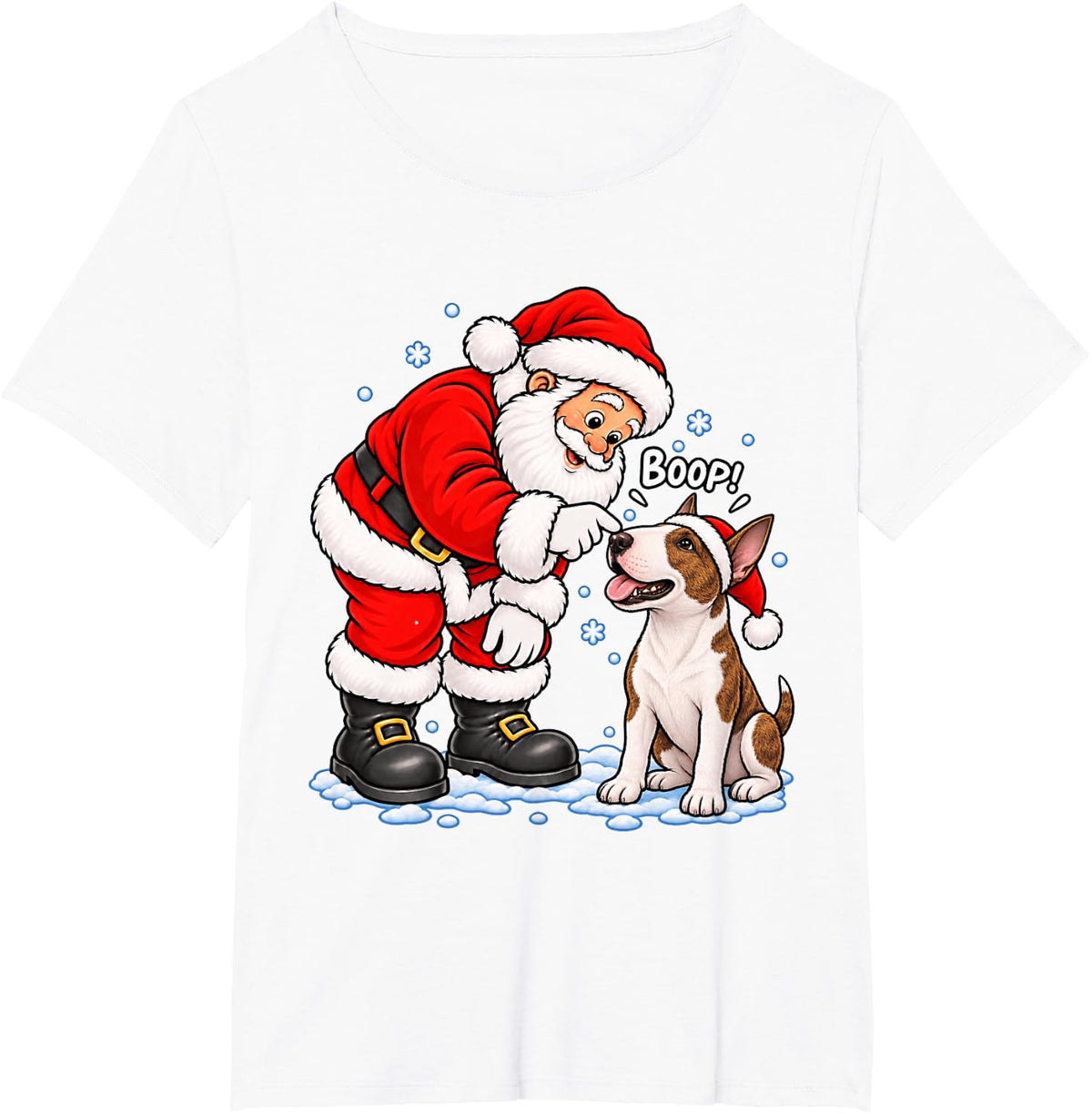 Funny Bull Terrier Boop Santa Christmas T-Shirt - White