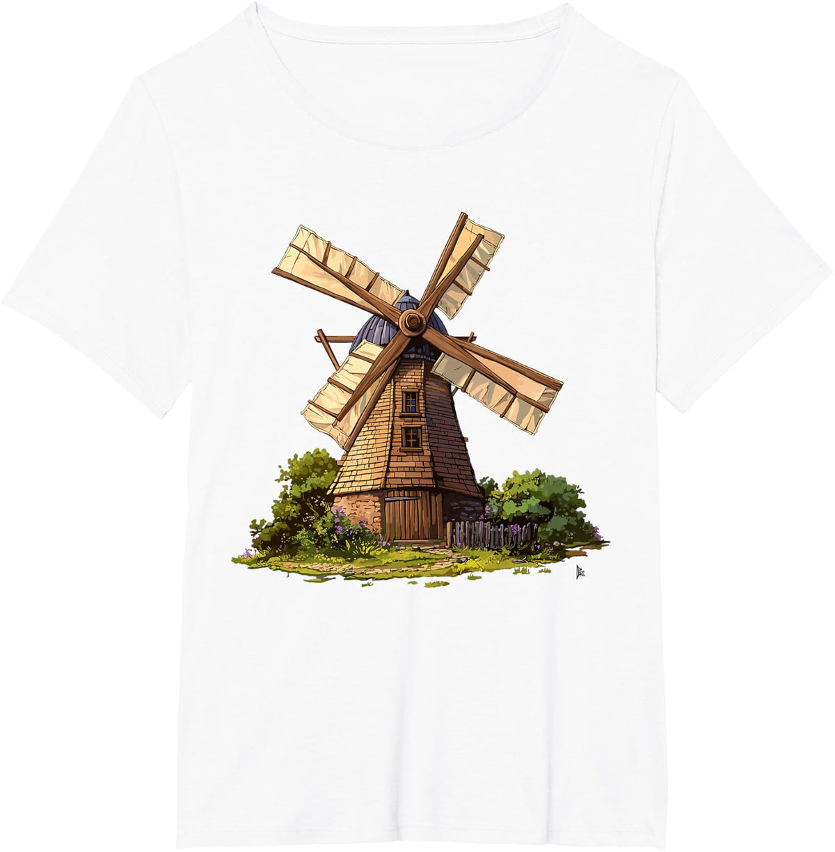 Vintage Dutch Windmill Rustic Farm Countryside Scene T-Shirt - White