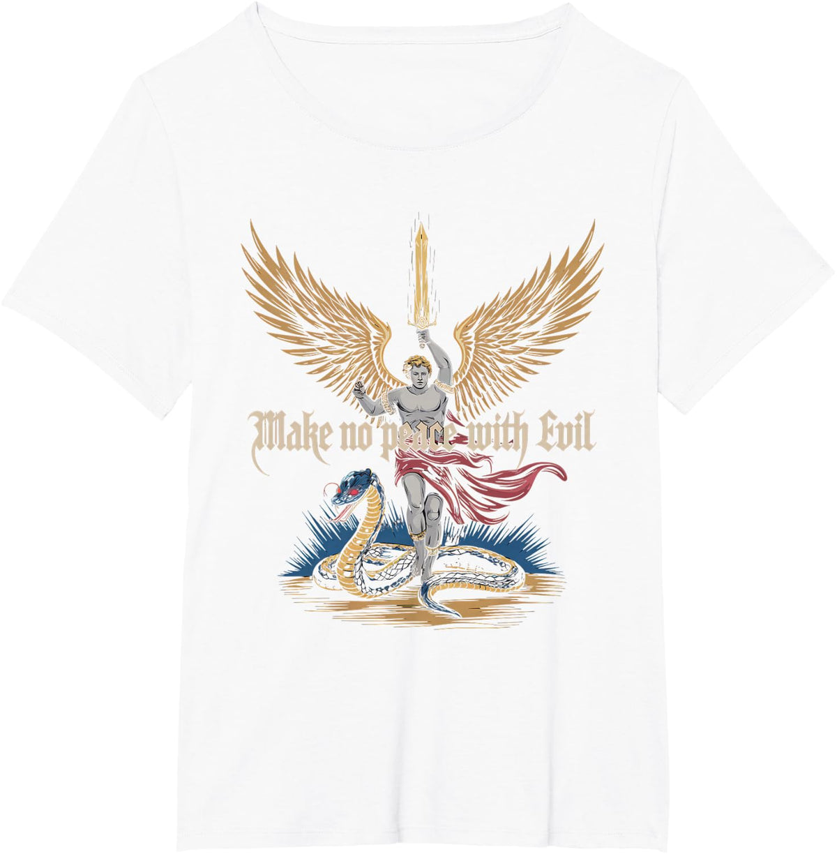 Make No Peace with Evil Tshirt Archangel Michael Jesus God T-Shirt - White