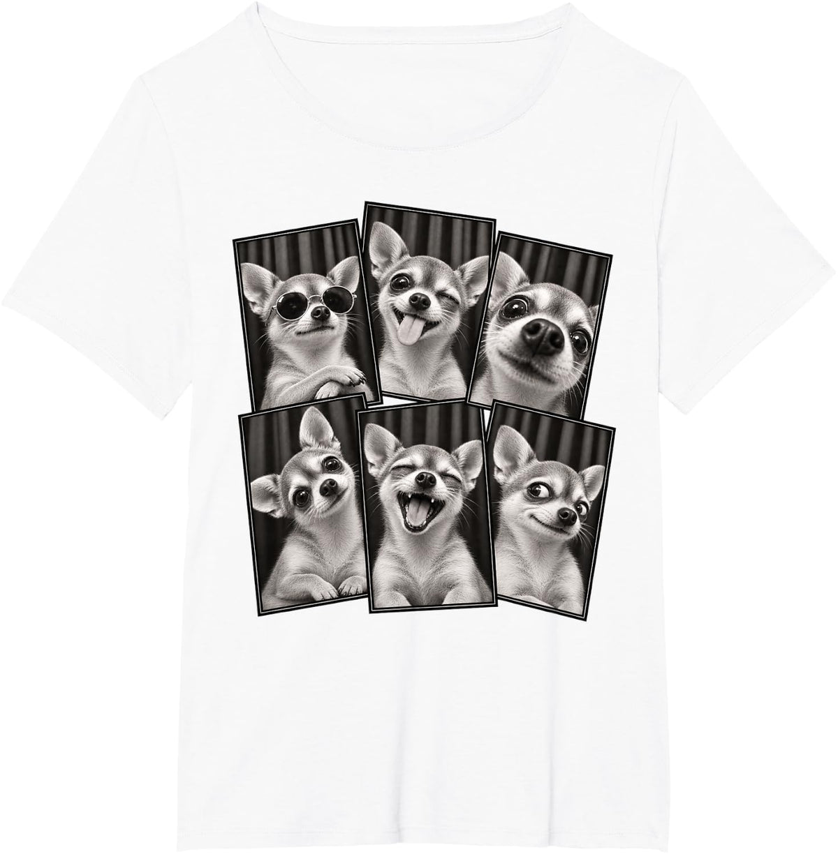 Funny Chihuahua Faces Black and White Photo Booth Collage T-Shirt - White