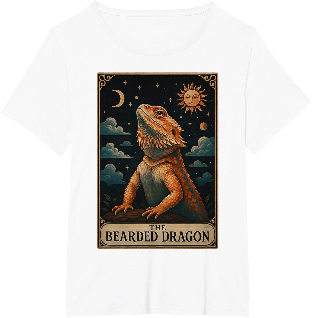 Bearded Dragon Lizard Tarot Card Witchy Moon Tees T Shirts for Lizard Lovers - White