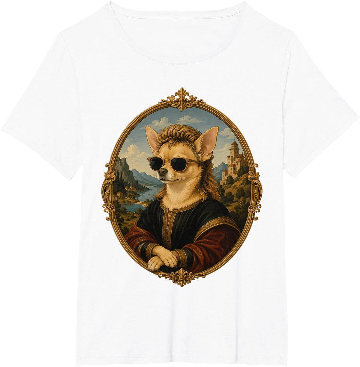 Cool Chihuahua Portrait Sunglasses Renaissance T-Shirt - White
