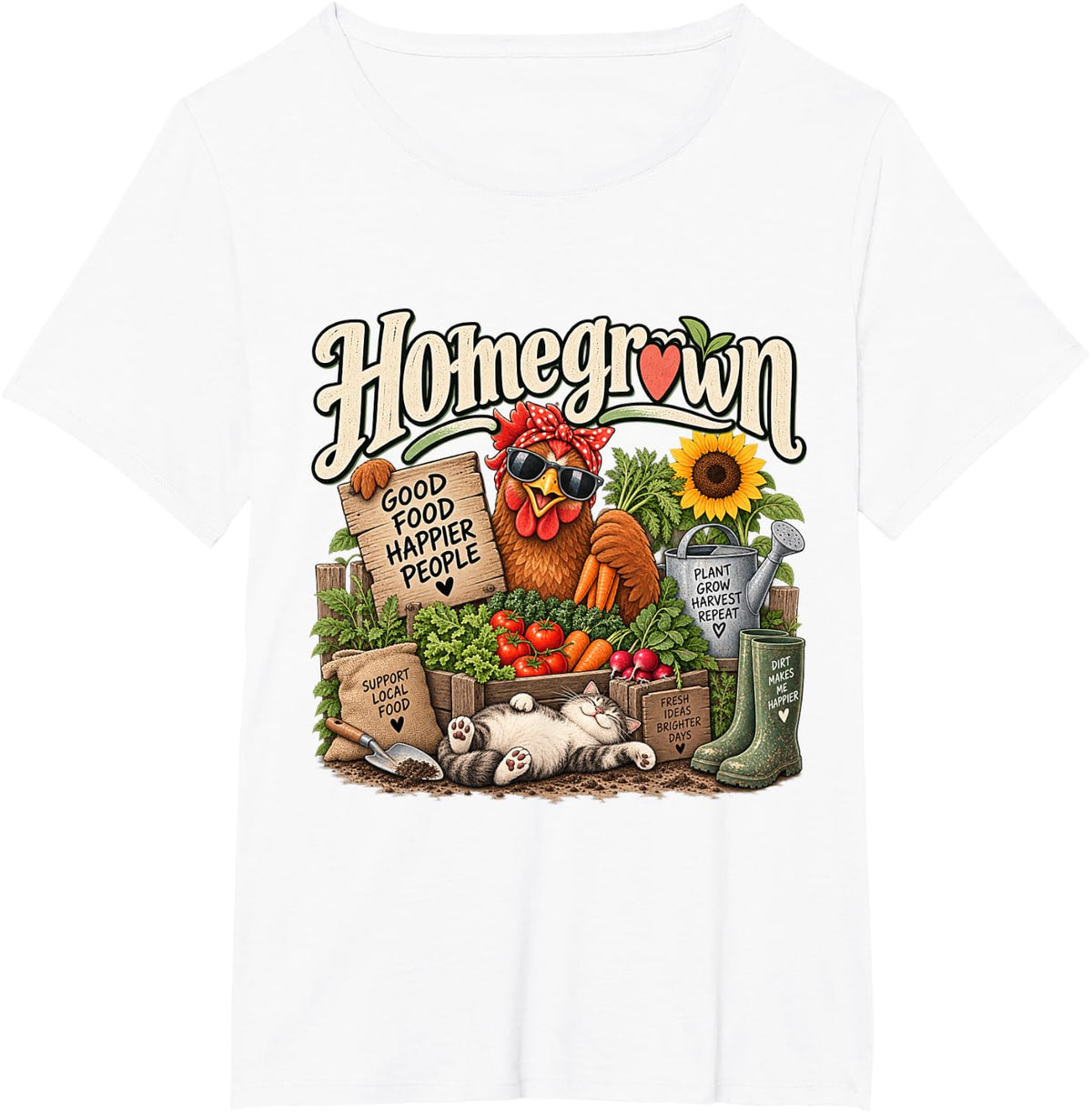 Homegrown Farm Life Funny Homestead T-Shirt - White