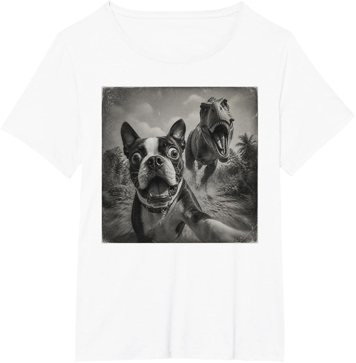 Funny Boston Terrier T-Rex T-Shirt - White