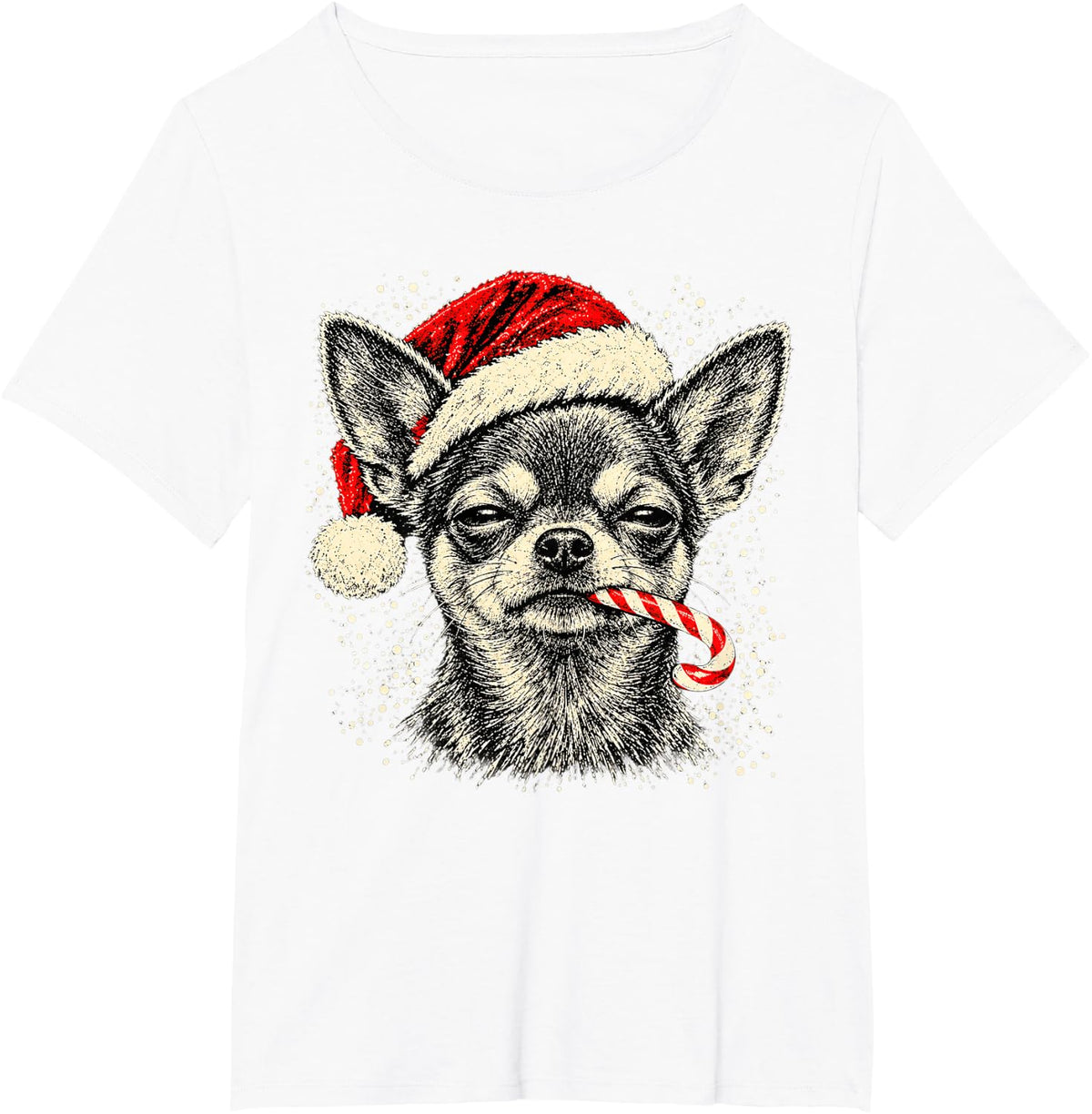 Chihuahua Dog Christmas Santa Hat Candy Cane Funny T-Shirt - White